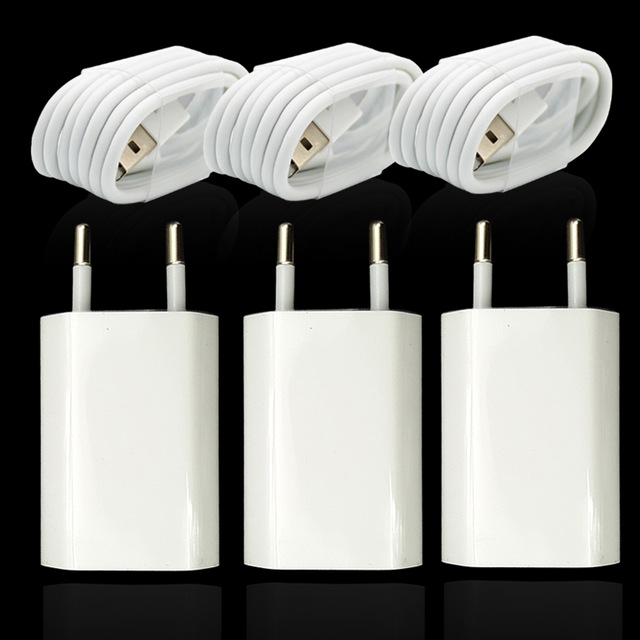 3Set/Lot EU Plug Wall AC USB Charger For iPhone 8 Pin USB Charging Cable + Travel Charger Adapter Fo