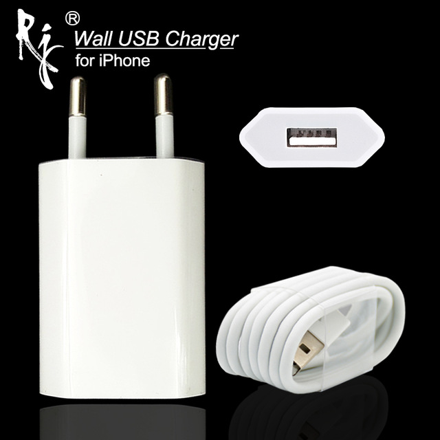 EU Plug White Color Wall AC USB Charger For iPhone 8 Pin USB Charging Cable + Charger Adapter For Ap